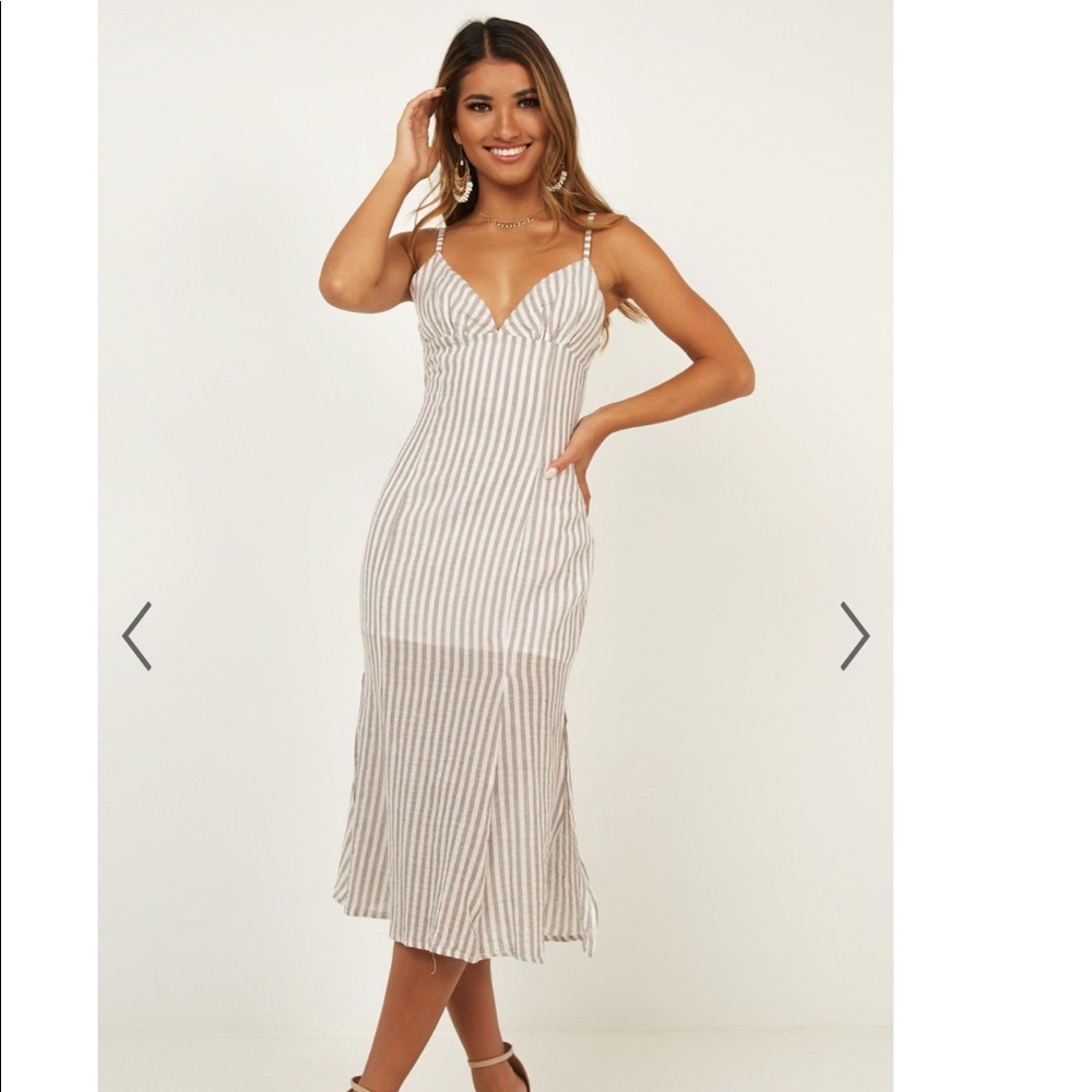 Showpo Brown Striped Sly Love Dress